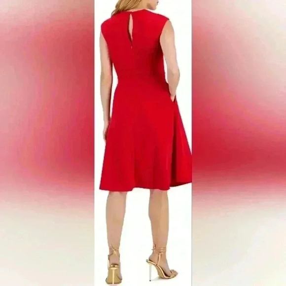 Tahari ASL Pleated-neck Sleeveless fit & flare dress NWT SZ 14 Cocktail dress - Picture 2 of 11